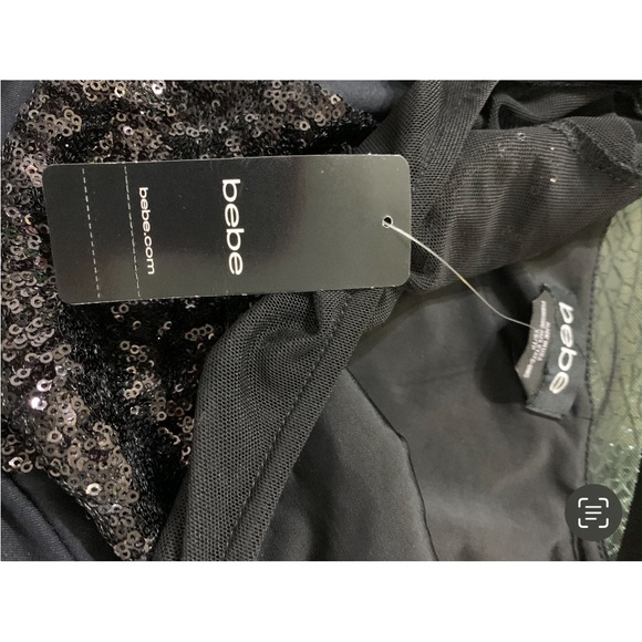 Bebe Sequin & Mesh Peplum Sweetheart Top - Picture 3 of 6